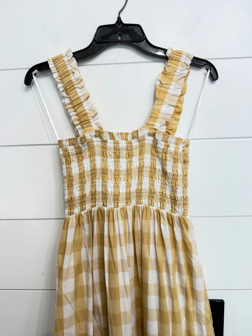 Abercrombie & Fitch Yellow Gingham Ruffle Strap Maxi Dress